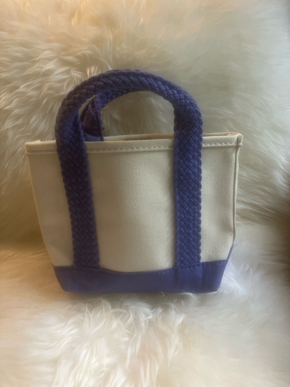 L.L. Bean Cream Mini Tote bag Purple Trim Web Braided Handles Japan edition